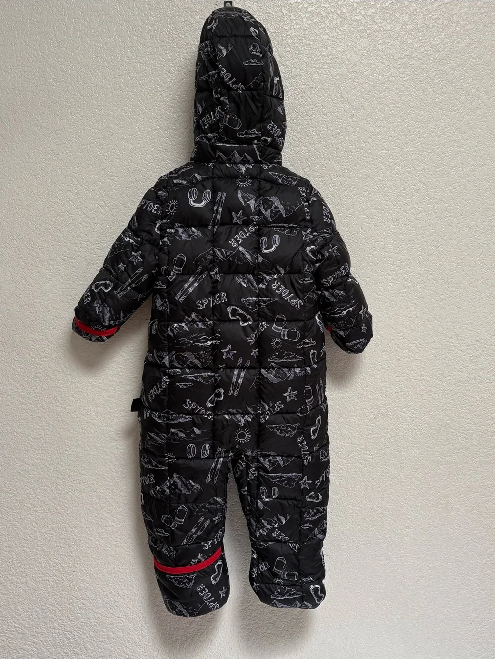 Spyder Black One-Piece Puffer Snowsuit with Red Trim